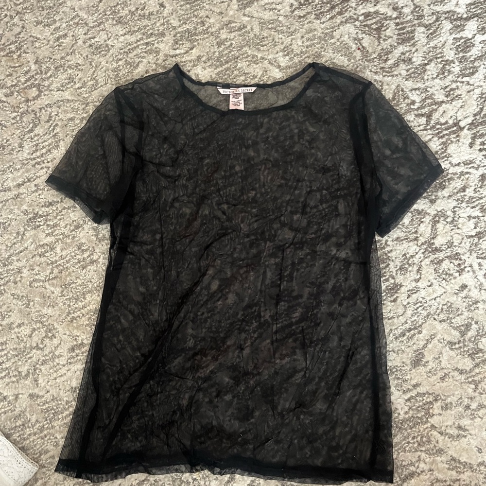 Victoria's Secret Black Sheer Short Sleeve Top